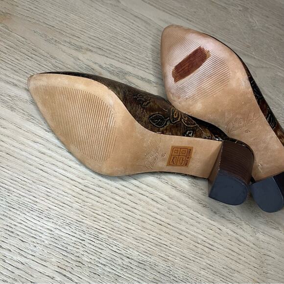 Patricia Nash Ruffina Leather Embossed Block Heel Mules Chocolate Brown Size 8.5 - Picture 10 of 11